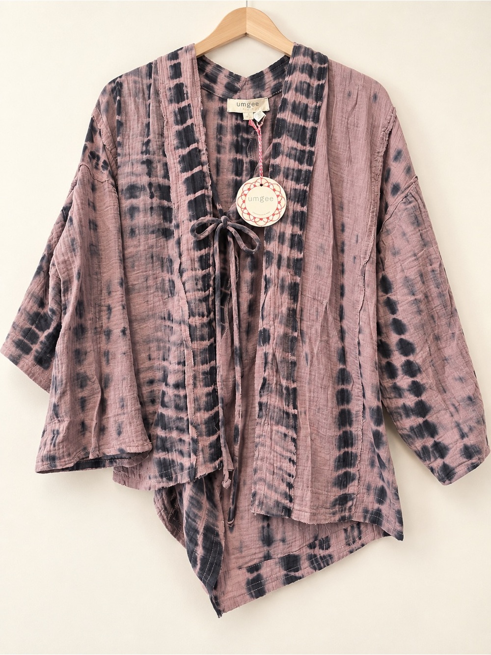 Umgee Dusty Mauve and Black Tie-Dye Open Front Kimono